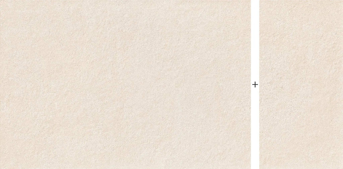 Frontier20 Indiana Buff Select Mix + Limestone Look Porcelain Pavers 24x48