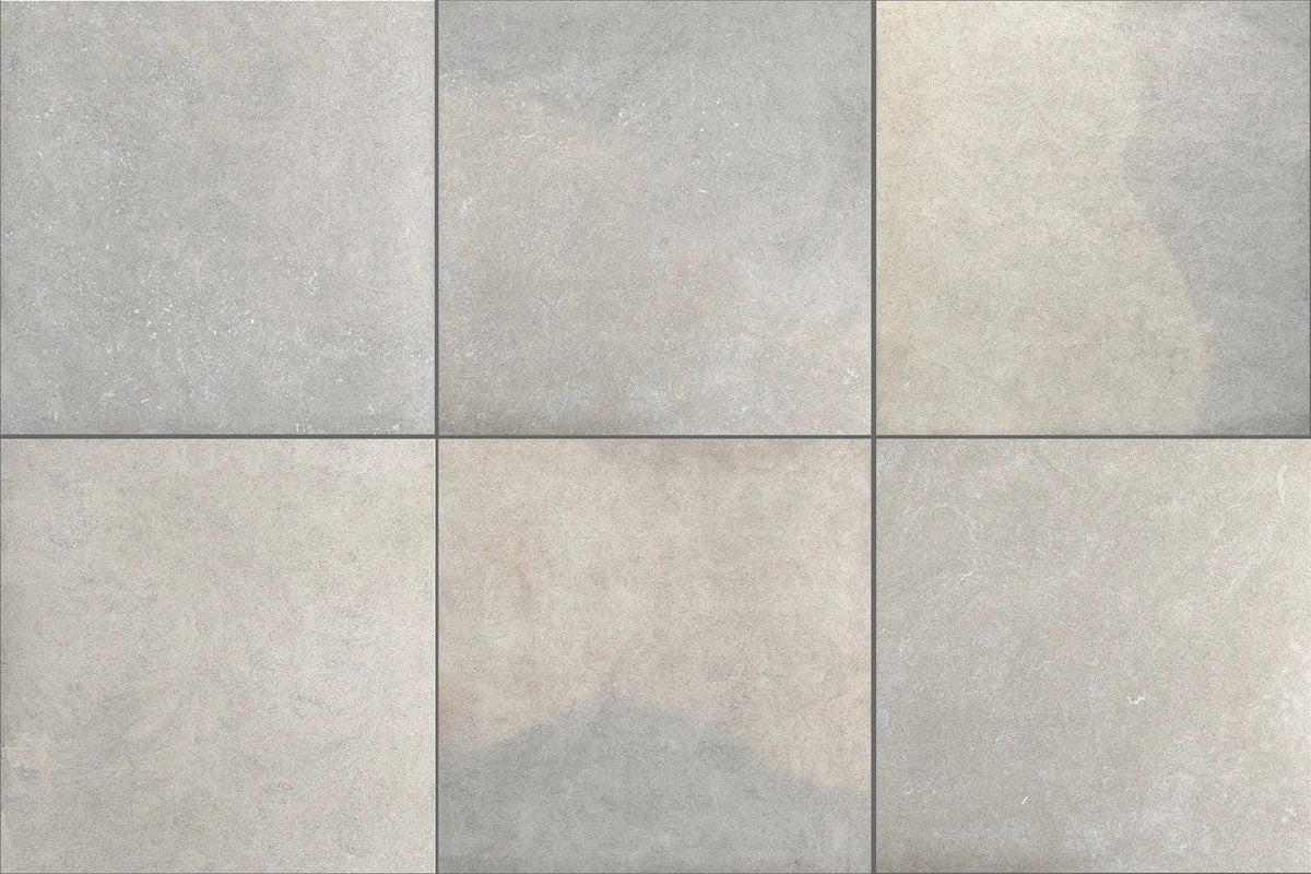 Frontier20 Indiana Variegated L Shape Mitered Edge Limestone Look Porcelain Moldings 12x24