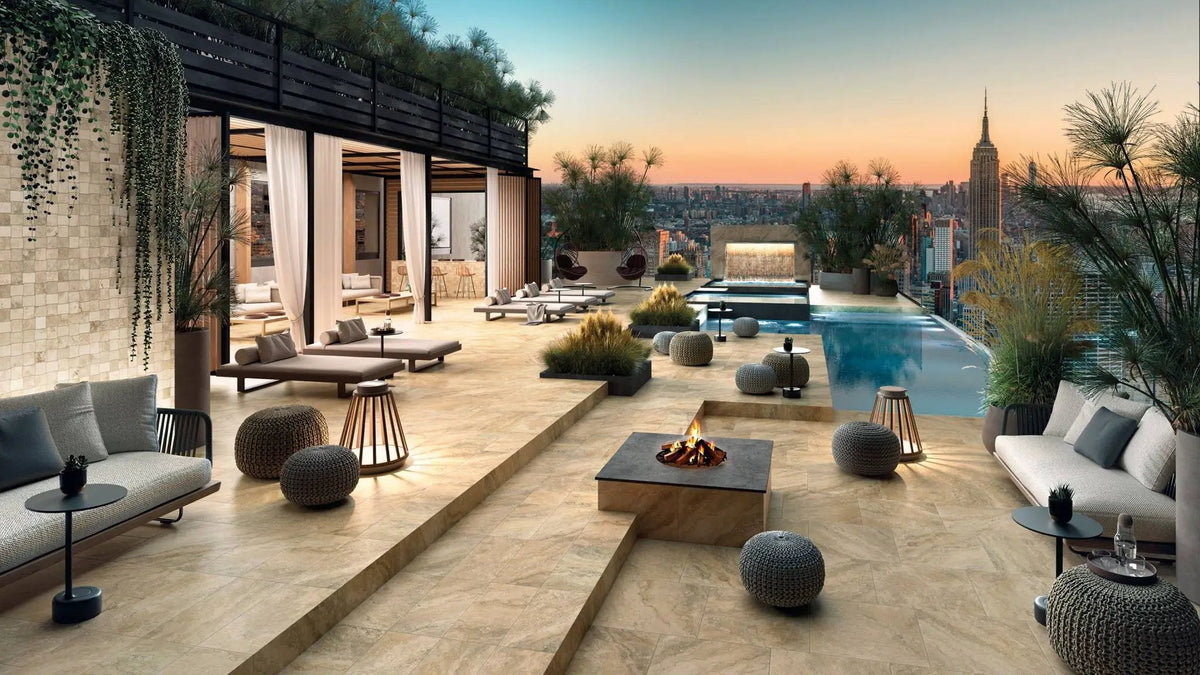 Frontier20 Travertine Cross Cut Philadelphia Look Porcelain Pavers 24x24