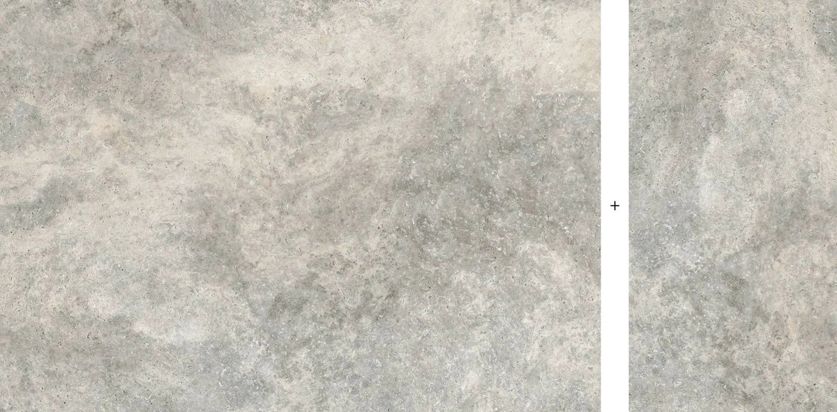 Frontier20 Travertine Cross Cut Silver Mix + Look Porcelain Pavers 24x48