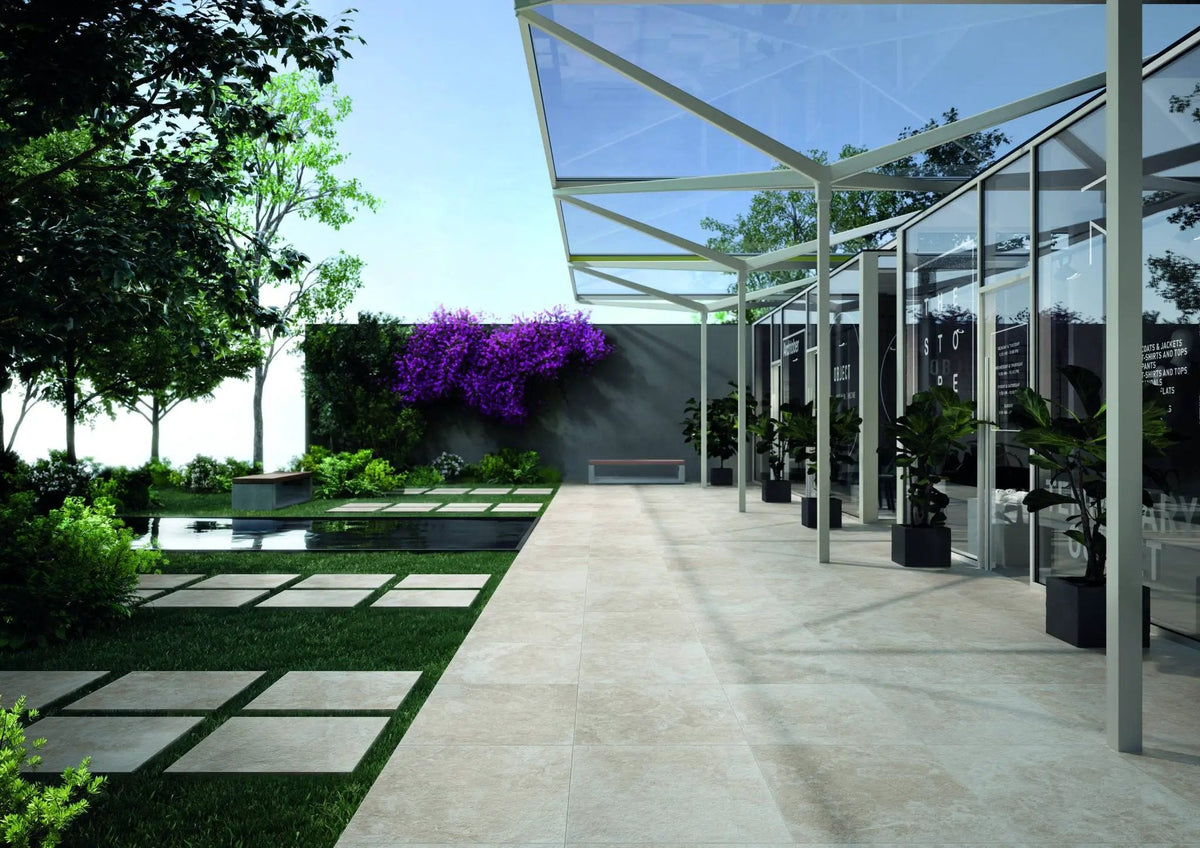 Frontier20 Travertine Cross Cut White Look Porcelain Pavers 24x24