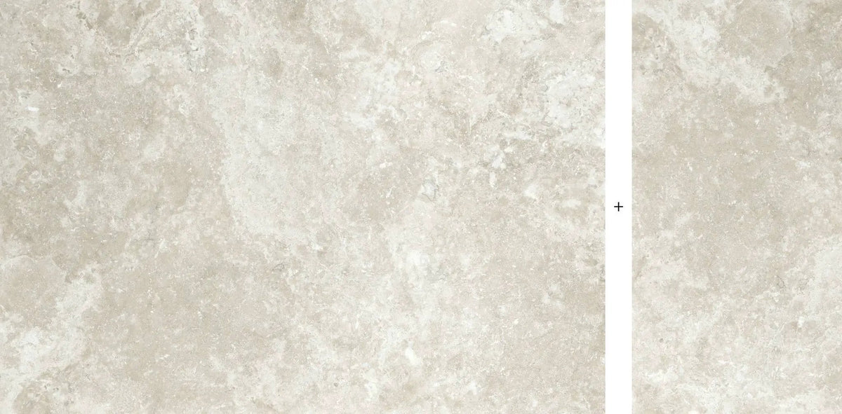 Frontier20 Travertine Cross Cut White Mix + Look Porcelain Pavers 24x48