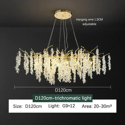 Frosted aluminum golden branch crystal chandelier dining room