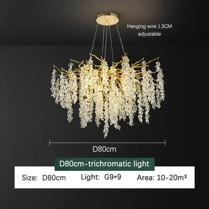 Frosted aluminum golden branch crystal chandelier dining room