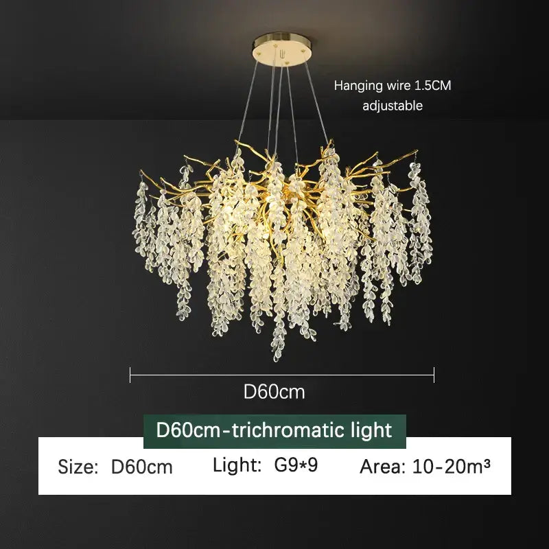 Frosted aluminum golden branch crystal chandelier dining room
