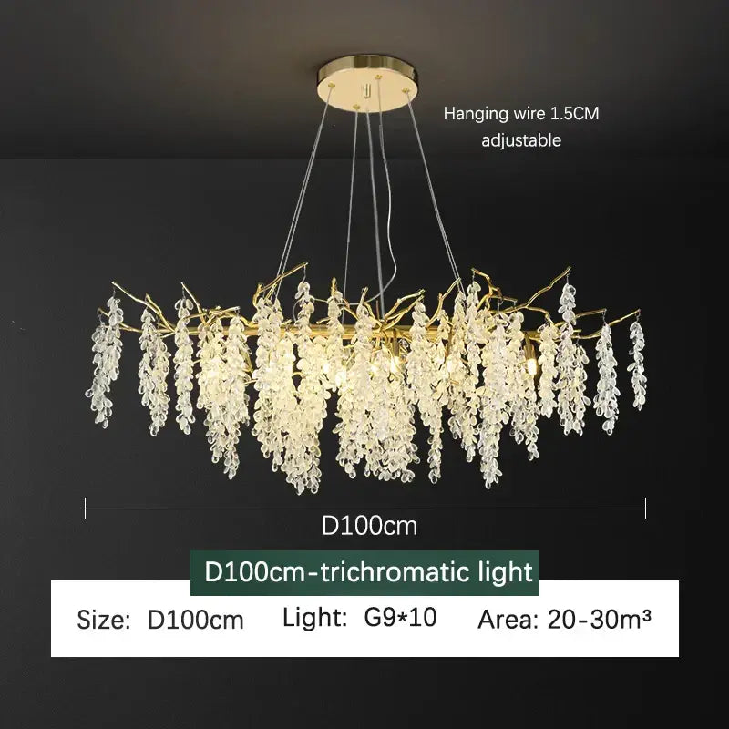 Frosted aluminum golden branch crystal chandelier dining room