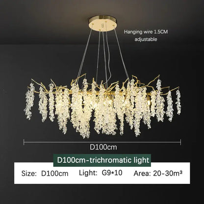Frosted aluminum golden branch crystal chandelier dining room