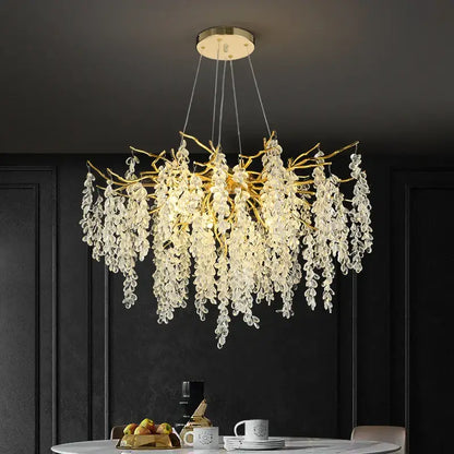 Frosted aluminum golden branch crystal chandelier dining room