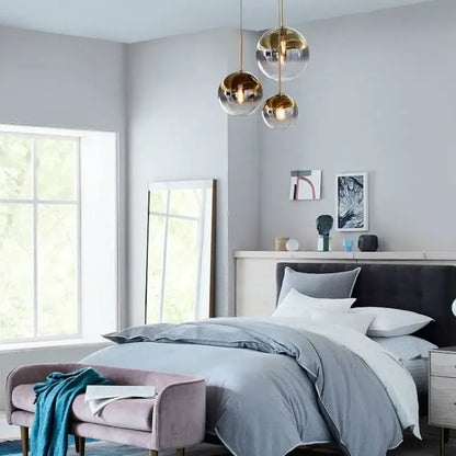 Frosted and mirrored glass ball pendant light for dining room
