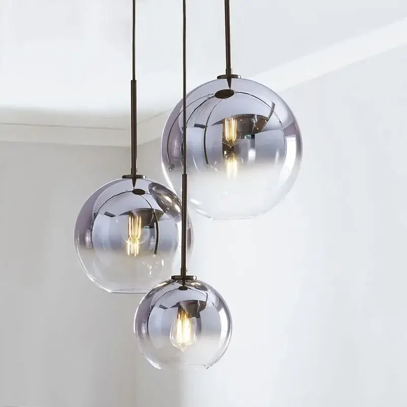 Frosted and mirrored glass ball pendant light for dining room