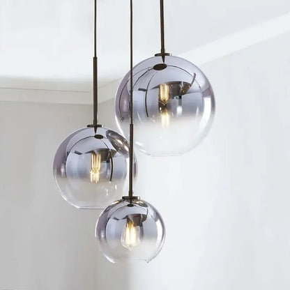 Frosted and mirrored glass ball pendant light for dining room