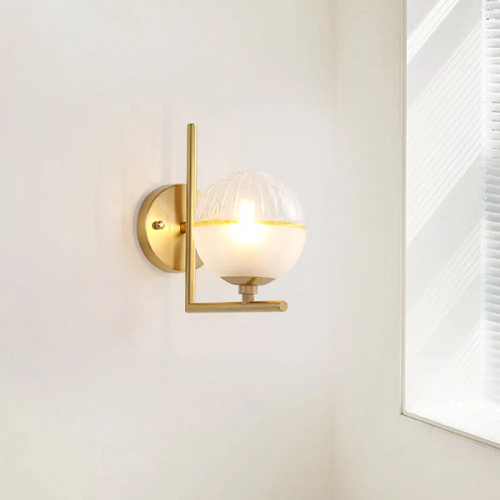 DecorBites™ Frosted Glass Modernist Sconce with Brass Wall Mount - 1 Head Light Fixture