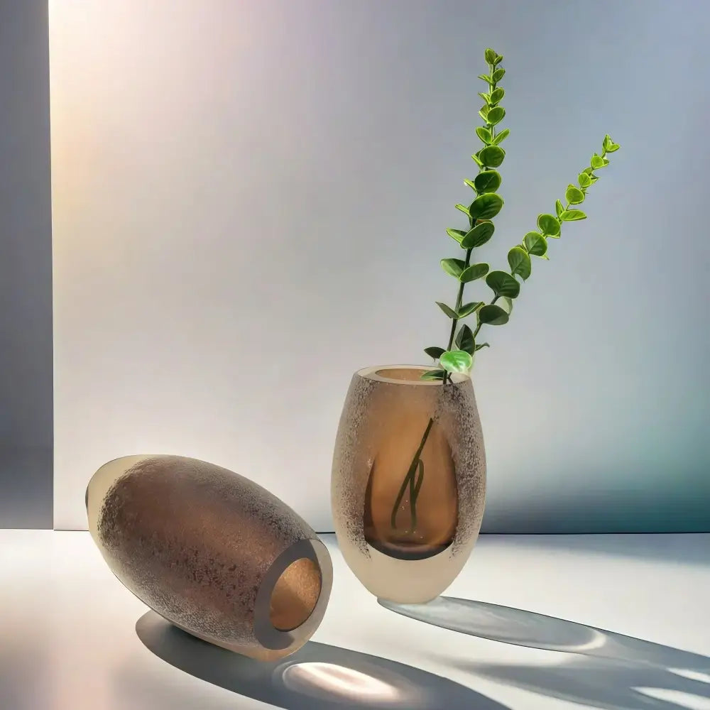 Frosted glass vase amber textured trio living room decor