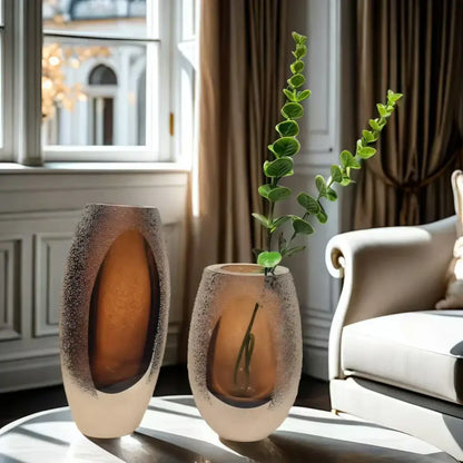 Frosted glass vase amber textured trio living room decor