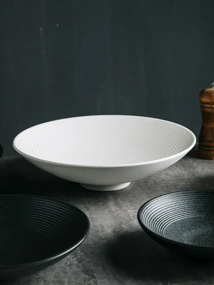 Frosted glaze ridged white ceramic soup bowls dining room set of 4