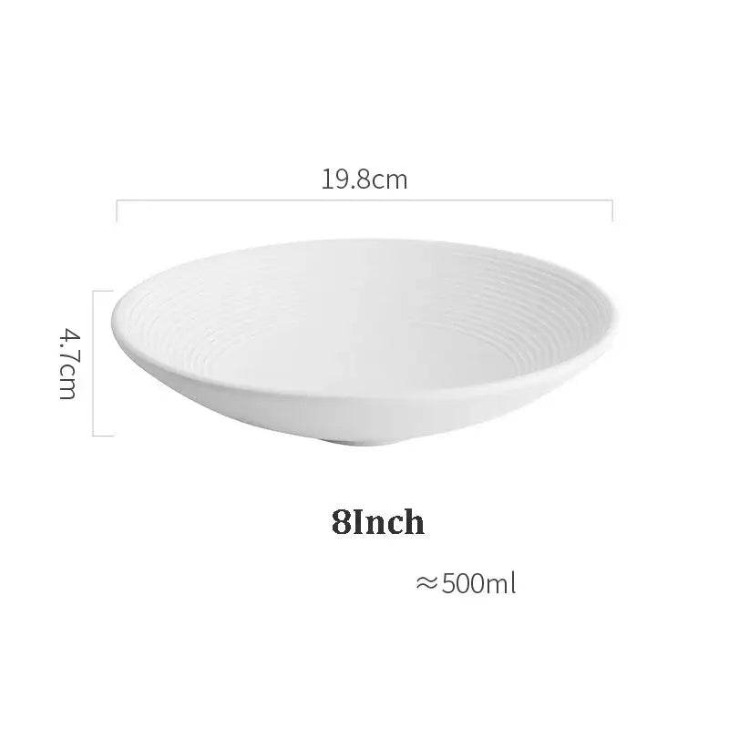Frosted glaze ridged white ceramic soup bowls dining room set of 4