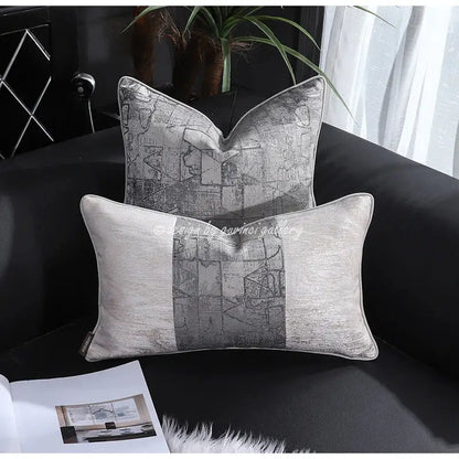 Frosted gold & silver metallic striped lumbar pillow covers bedroom