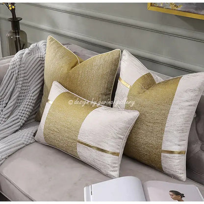 Frosted gold & silver metallic striped lumbar pillow covers bedroom