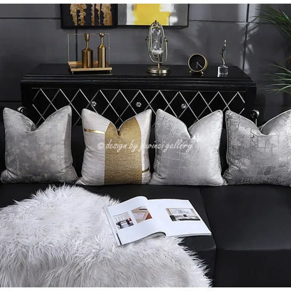 Frosted gold & silver metallic striped lumbar pillow covers bedroom
