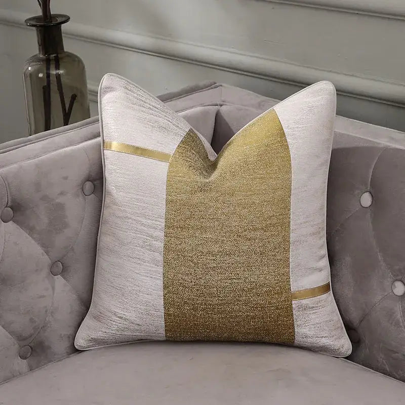 Frosted gold & silver metallic striped lumbar pillow covers bedroom