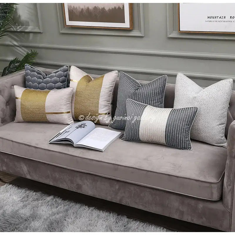 Frosted gold & silver metallic striped lumbar pillow covers bedroom