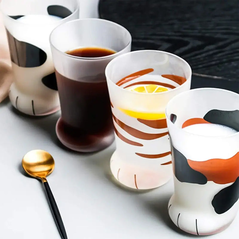 Frosted orange & black cat paw shot glass set kitchen decor
