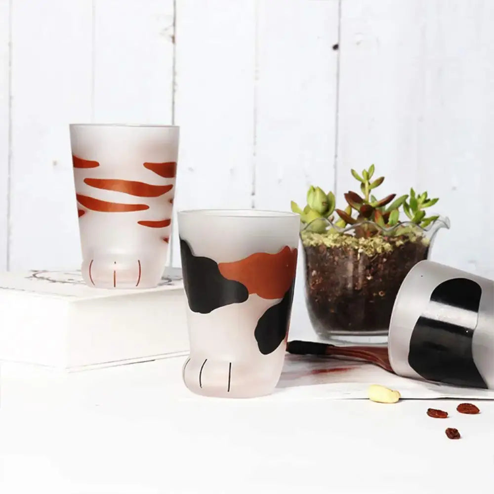 Frosted orange & black cat paw shot glass set kitchen decor
