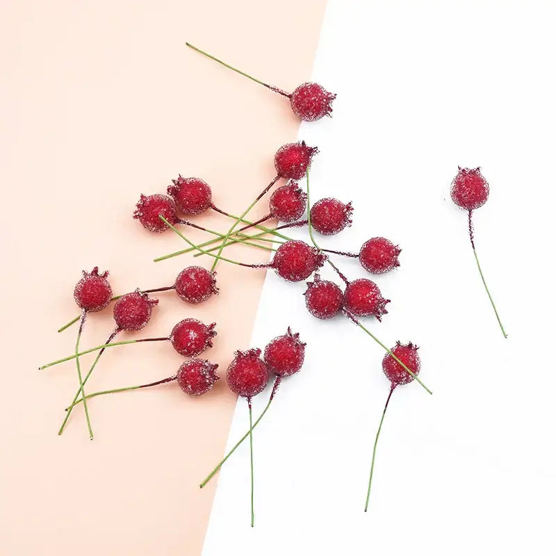 Frosted red foam cherry artificial fruits dining room decor set