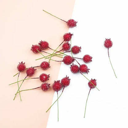 Frosted red foam cherry artificial fruits dining room decor set