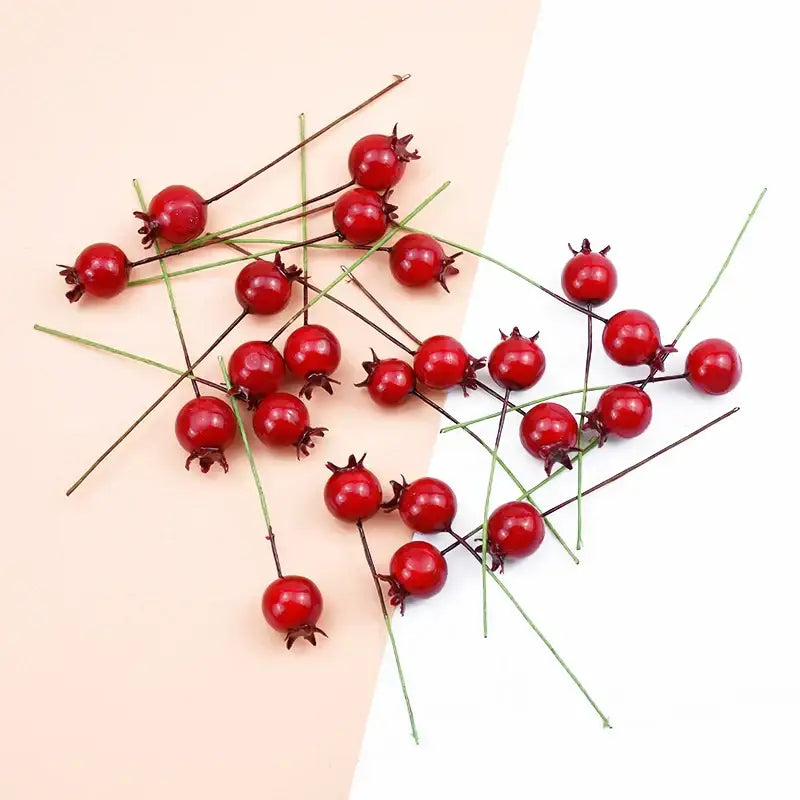Frosted red foam cherry artificial fruits dining room decor set