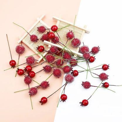 Frosted red foam cherry artificial fruits dining room decor set