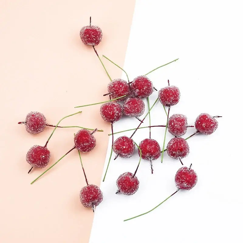 Frosted red foam cherry artificial fruits dining room decor set