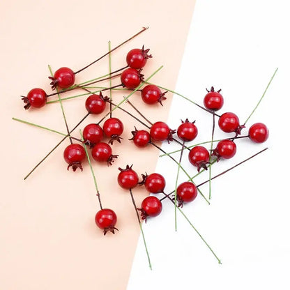 Frosted red foam cherry artificial fruits dining room decor set