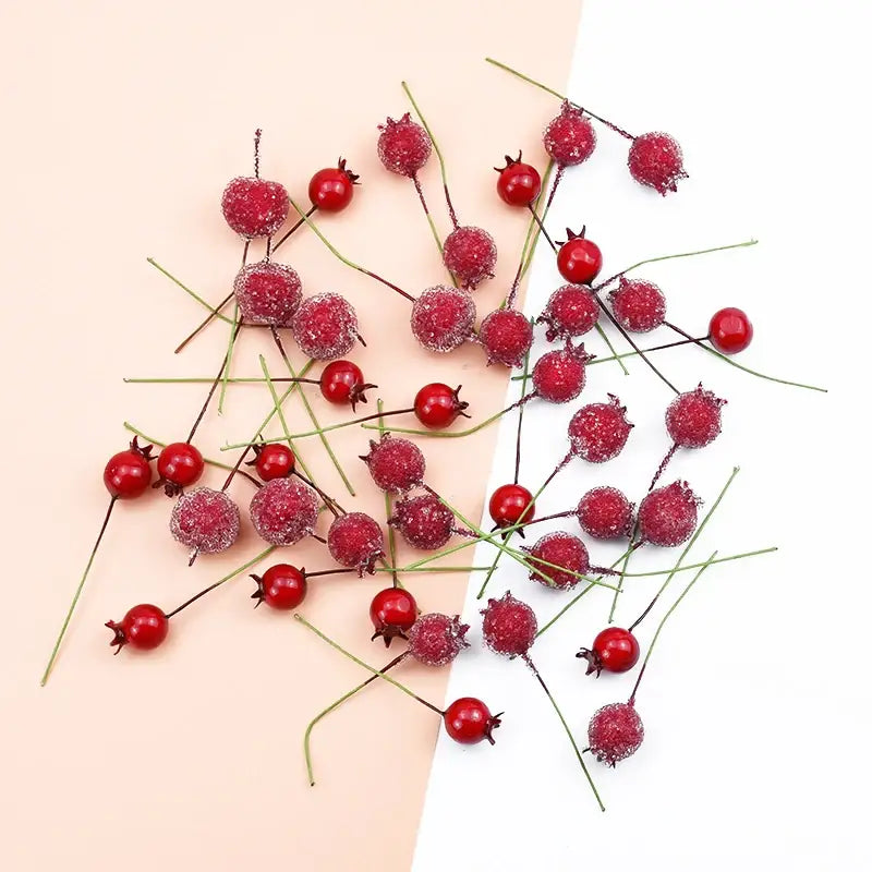 Frosted red foam cherry artificial fruits dining room decor set