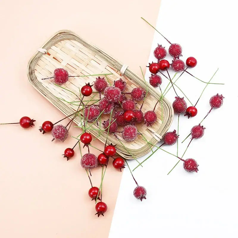 Frosted red foam cherry artificial fruits dining room decor set