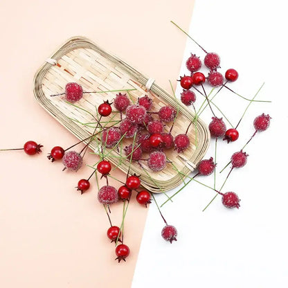 Frosted red foam cherry artificial fruits dining room decor set