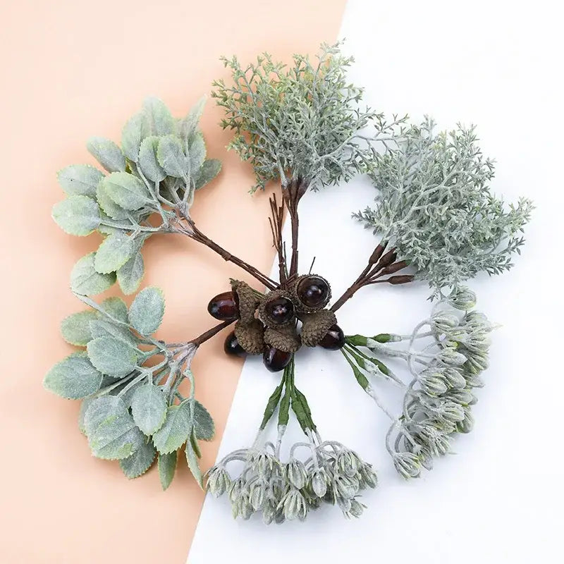 Frosted silver and brown decorative artificial plants living room bundle