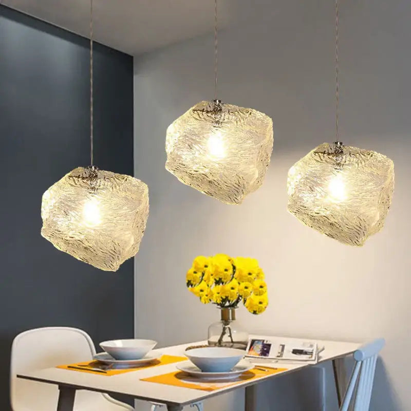 Frosted textured ice cake glass pendant light dining room set