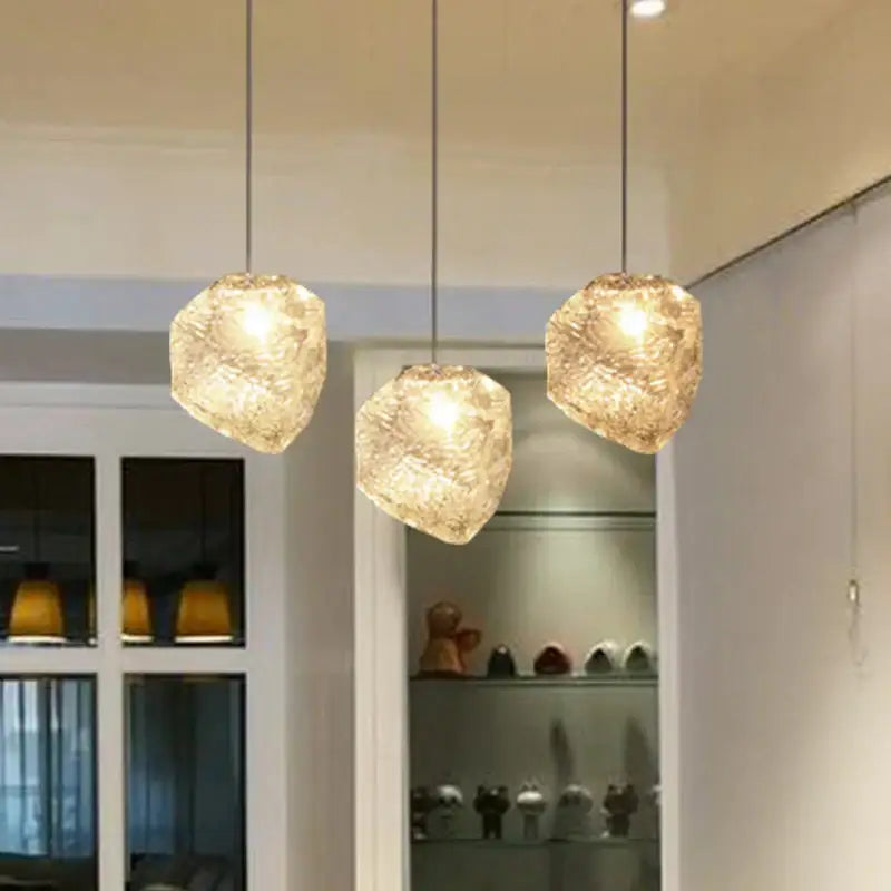 Frosted textured ice cake glass pendant light dining room set