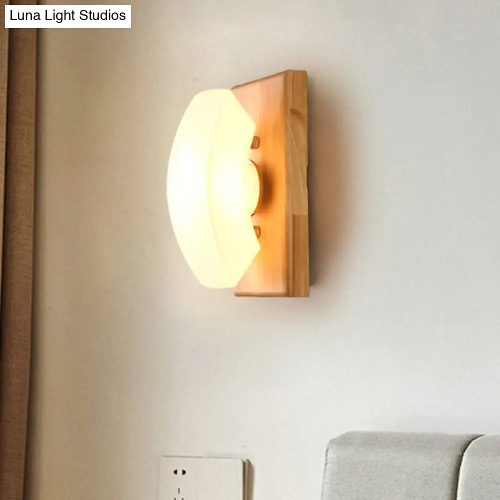 DecorBites™ Frosted White Glass Arch Sconce - Nordic Single-Blue Wall Light with Wood Backplate