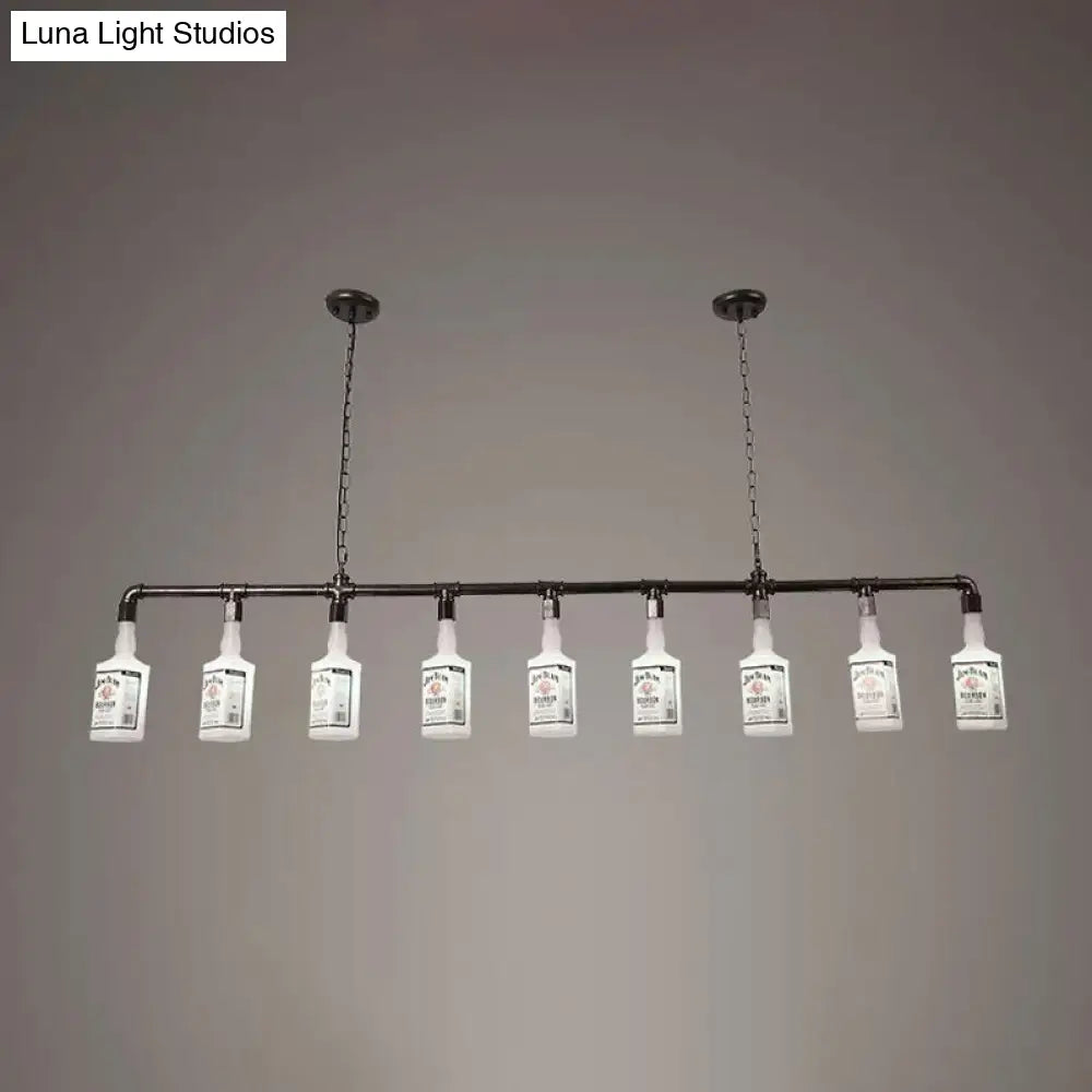DecorBites™ Frosted White Glass Island Lamp - Loft Style, Black Wine Bottle Design - Perfect for Restaurants, Ceiling Suspension Lighting
