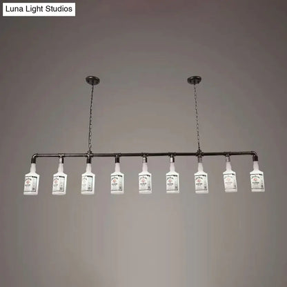 DecorBites™ Frosted White Glass Island Lamp - Loft Style, Black Wine Bottle Design - Perfect for Restaurants, Ceiling Suspension Lighting