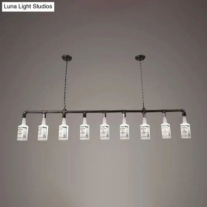 DecorBites™ Frosted White Glass Island Lamp - Loft Style, Black Wine Bottle Design - Perfect for Restaurants, Ceiling Suspension Lighting