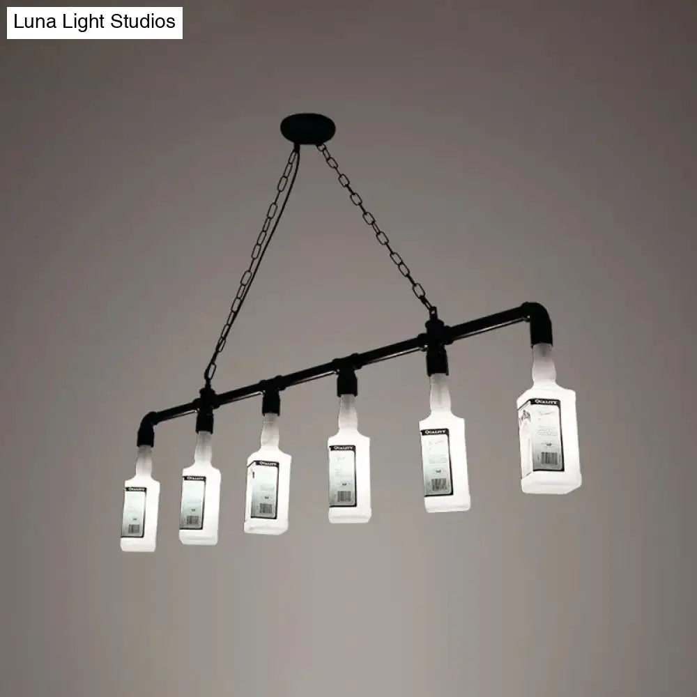 DecorBites™ Frosted White Glass Island Lamp - Loft Style, Black Wine Bottle Design - Perfect for Restaurants, Ceiling Suspension Lighting