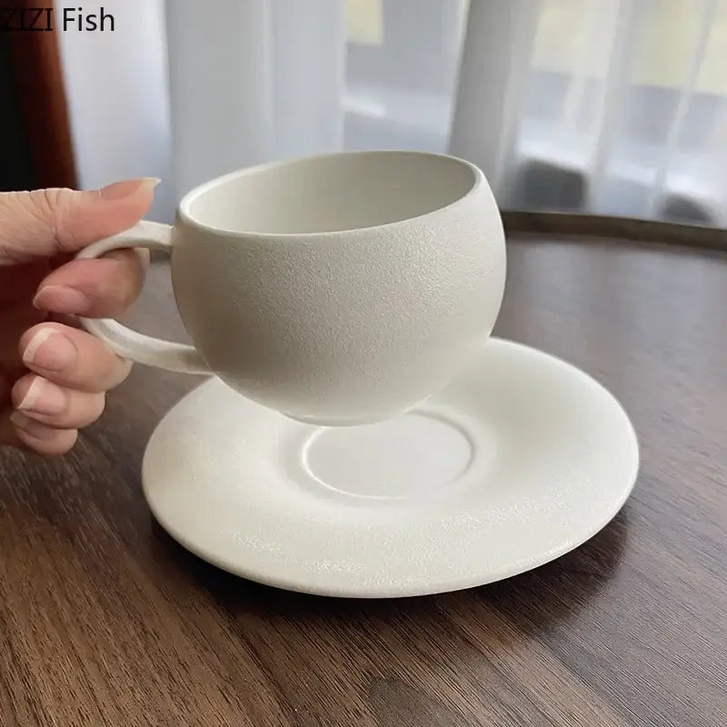 Frosted white textured ceramic cup and saucer set dining room