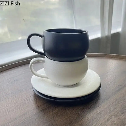 Frosted white textured ceramic cup and saucer set dining room