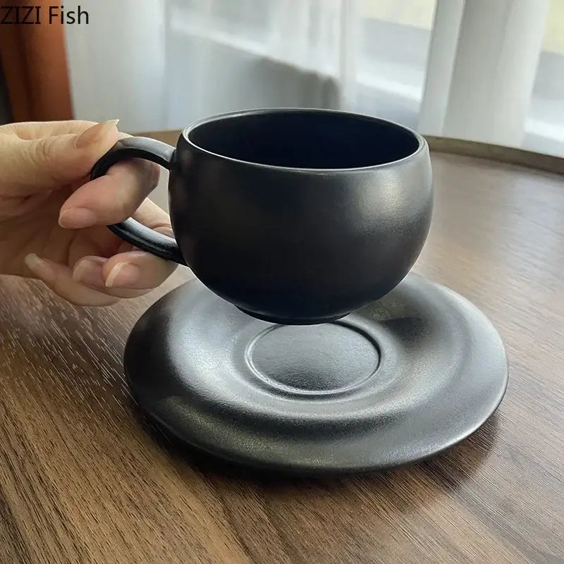 Frosted white textured ceramic cup and saucer set dining room