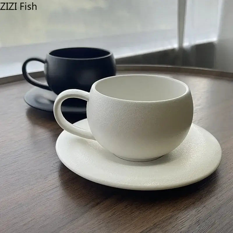 Frosted white textured ceramic cup and saucer set dining room