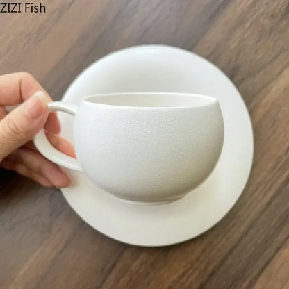 Frosted white textured ceramic cup and saucer set dining room