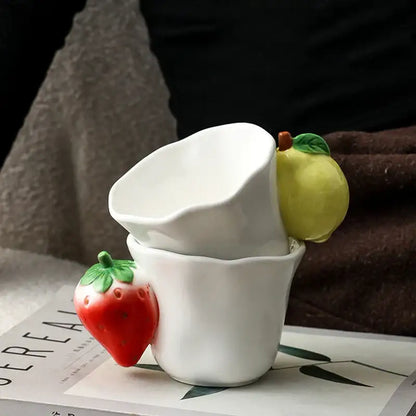 Fun fruits ceramic mug strawberry & lemon dining room cup